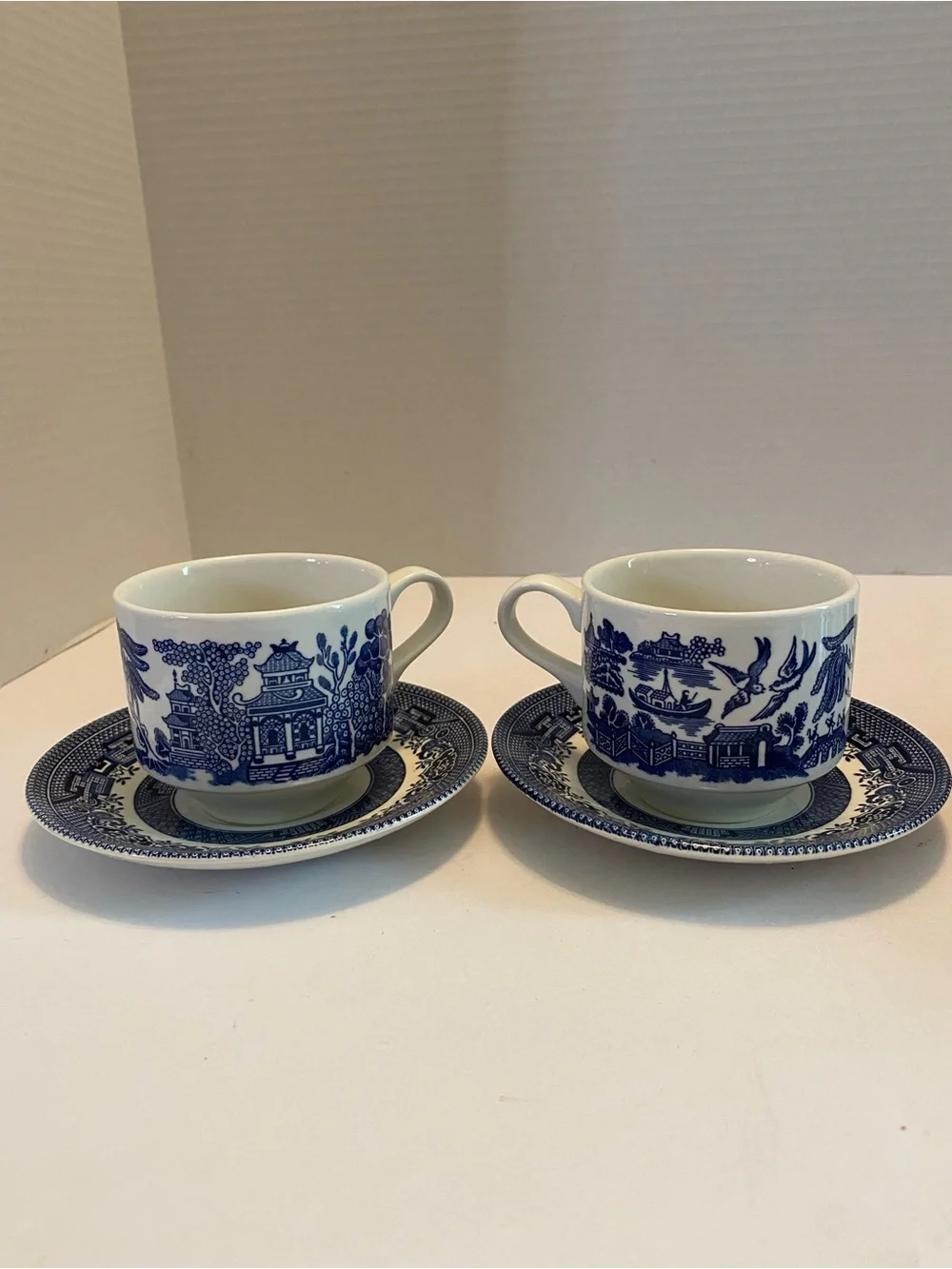 Churchill Blue Willow Pattern Table Plate Saucer & Cup Settings for Two